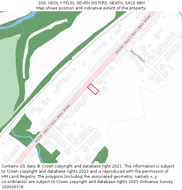 20A, HEOL Y FELIN, SEVEN SISTERS, NEATH, SA10 9BH: Location map and indicative extent of plot