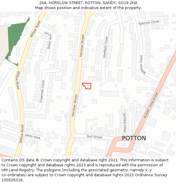 20A, HORSLOW STREET, POTTON, SANDY, SG19 2NX: Location map and indicative extent of plot