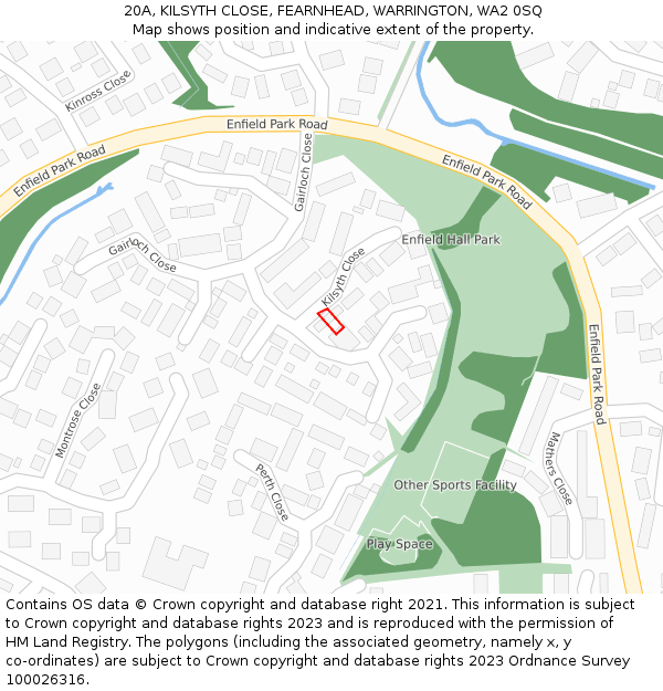 20A, KILSYTH CLOSE, FEARNHEAD, WARRINGTON, WA2 0SQ: Location map and indicative extent of plot