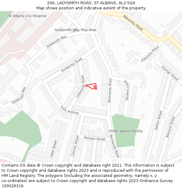 20A, LADYSMITH ROAD, ST ALBANS, AL3 5QA: Location map and indicative extent of plot