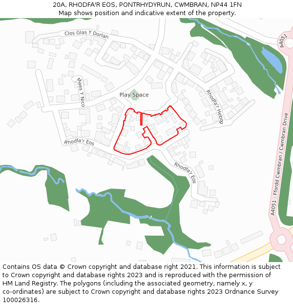 20A, RHODFA'R EOS, PONTRHYDYRUN, CWMBRAN, NP44 1FN: Location map and indicative extent of plot
