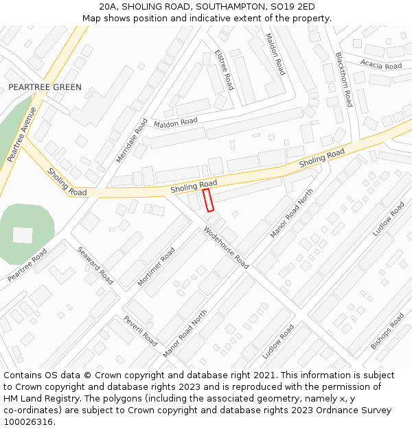 20A, SHOLING ROAD, SOUTHAMPTON, SO19 2ED: Location map and indicative extent of plot