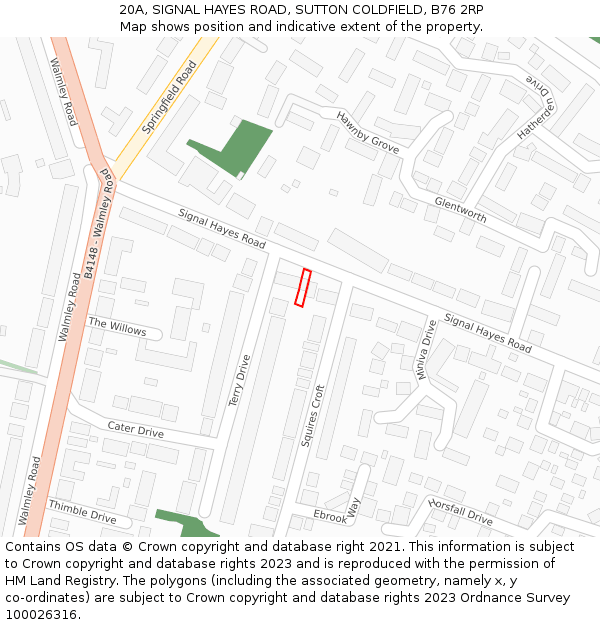 20A, SIGNAL HAYES ROAD, SUTTON COLDFIELD, B76 2RP: Location map and indicative extent of plot