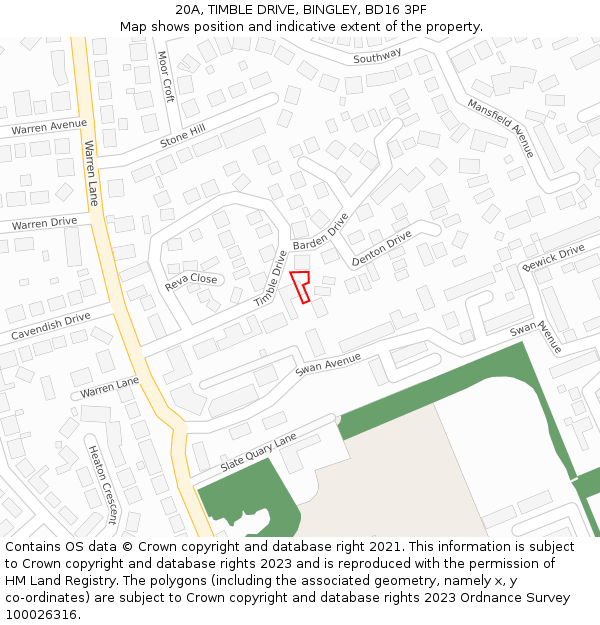 20A, TIMBLE DRIVE, BINGLEY, BD16 3PF: Location map and indicative extent of plot