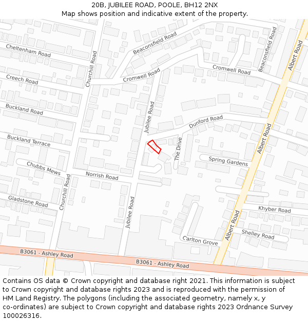 20B, JUBILEE ROAD, POOLE, BH12 2NX: Location map and indicative extent of plot