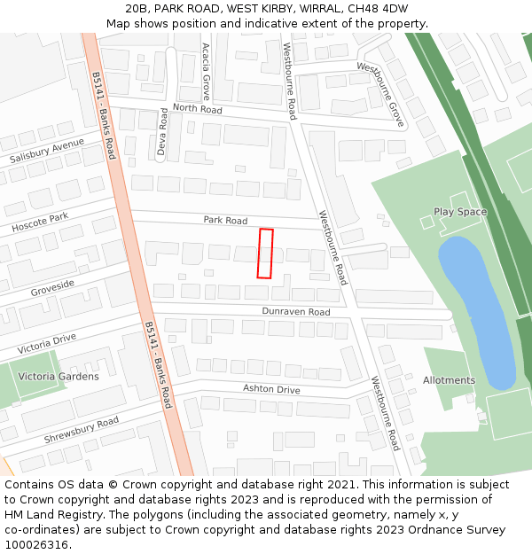 20B, PARK ROAD, WEST KIRBY, WIRRAL, CH48 4DW: Location map and indicative extent of plot