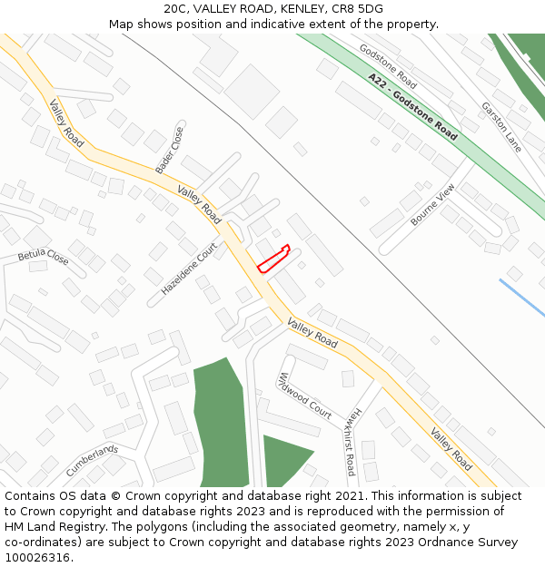 20C, VALLEY ROAD, KENLEY, CR8 5DG: Location map and indicative extent of plot