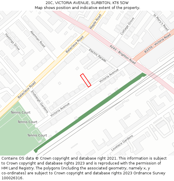 20C, VICTORIA AVENUE, SURBITON, KT6 5DW: Location map and indicative extent of plot