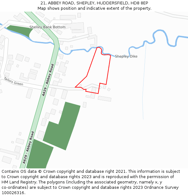 21, ABBEY ROAD, SHEPLEY, HUDDERSFIELD, HD8 8EP: Location map and indicative extent of plot