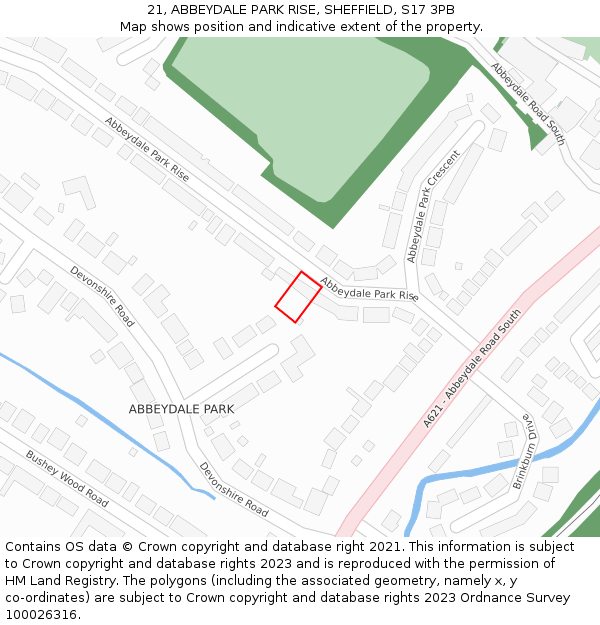 21, ABBEYDALE PARK RISE, SHEFFIELD, S17 3PB: Location map and indicative extent of plot