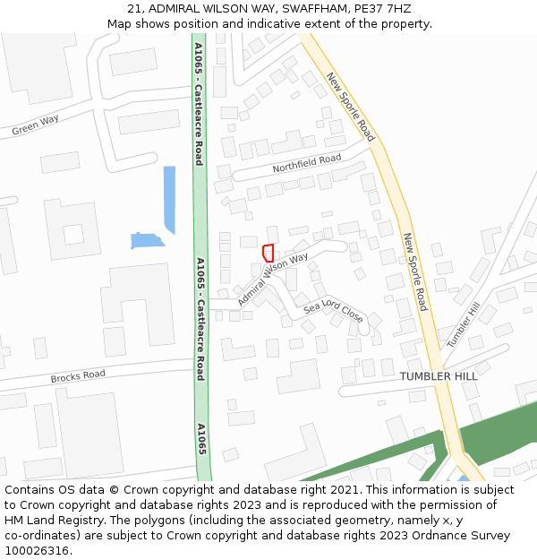 21, ADMIRAL WILSON WAY, SWAFFHAM, PE37 7HZ: Location map and indicative extent of plot