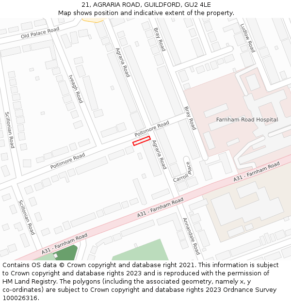 21, AGRARIA ROAD, GUILDFORD, GU2 4LE: Location map and indicative extent of plot