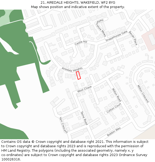 21, AIREDALE HEIGHTS, WAKEFIELD, WF2 8YG: Location map and indicative extent of plot