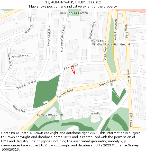 21, ALBANY WALK, ILKLEY, LS29 9LZ: Location map and indicative extent of plot