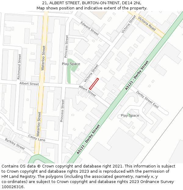21, ALBERT STREET, BURTON-ON-TRENT, DE14 2NL: Location map and indicative extent of plot