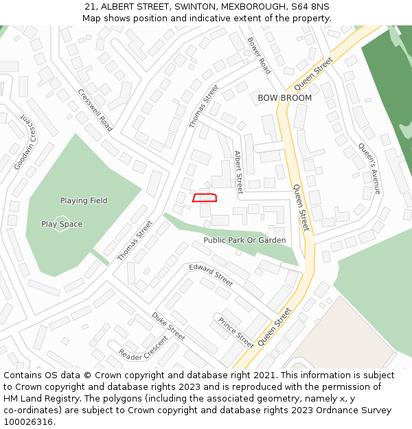 21, ALBERT STREET, SWINTON, MEXBOROUGH, S64 8NS: Location map and indicative extent of plot
