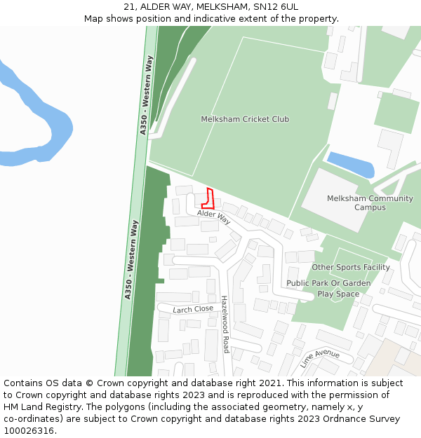 21, ALDER WAY, MELKSHAM, SN12 6UL: Location map and indicative extent of plot