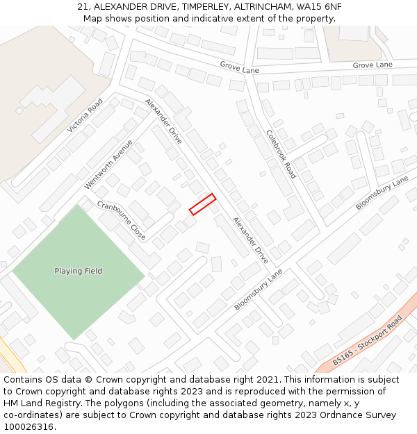 21, ALEXANDER DRIVE, TIMPERLEY, ALTRINCHAM, WA15 6NF: Location map and indicative extent of plot