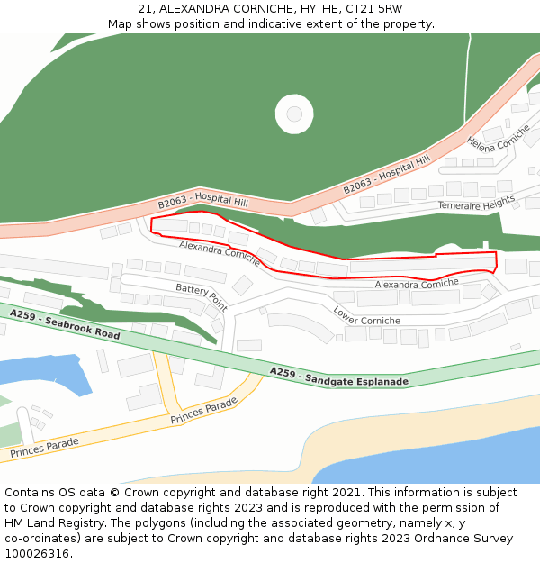 21, ALEXANDRA CORNICHE, HYTHE, CT21 5RW: Location map and indicative extent of plot