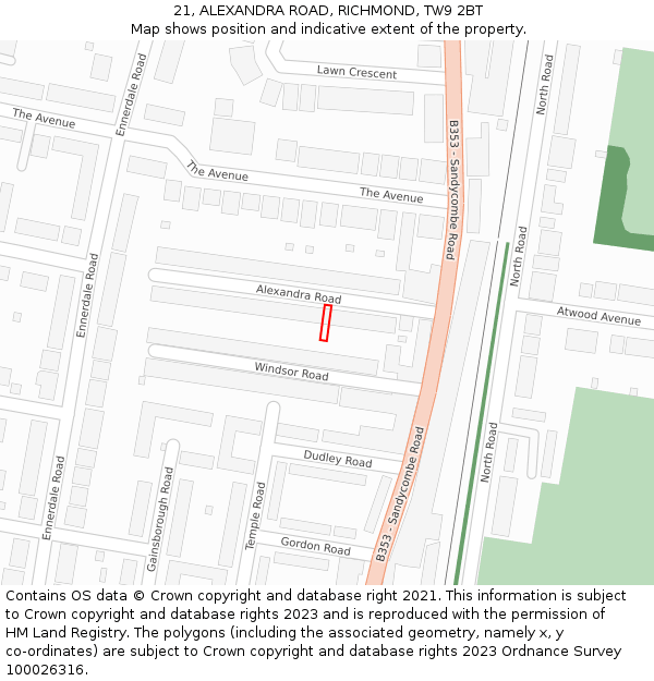 21, ALEXANDRA ROAD, RICHMOND, TW9 2BT: Location map and indicative extent of plot