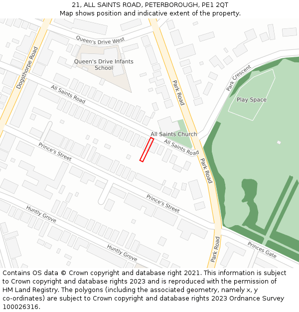 21, ALL SAINTS ROAD, PETERBOROUGH, PE1 2QT: Location map and indicative extent of plot