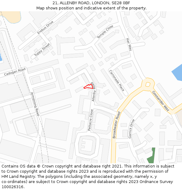 21, ALLENBY ROAD, LONDON, SE28 0BF: Location map and indicative extent of plot