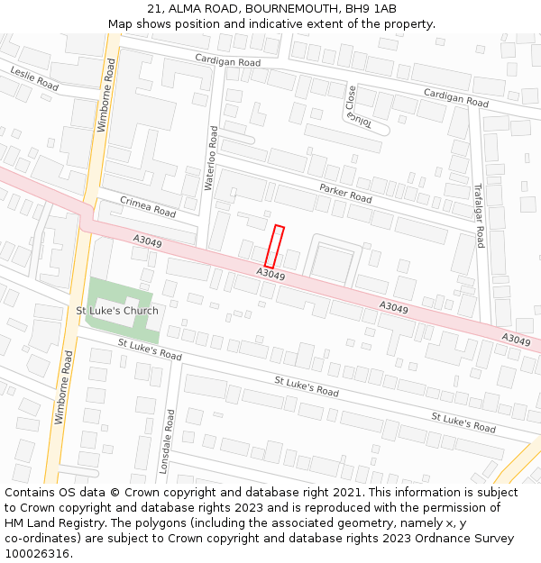 21, ALMA ROAD, BOURNEMOUTH, BH9 1AB: Location map and indicative extent of plot