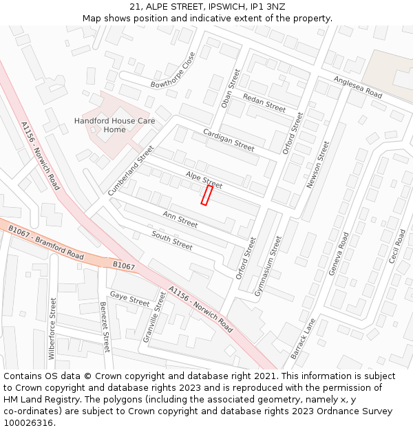 21, ALPE STREET, IPSWICH, IP1 3NZ: Location map and indicative extent of plot