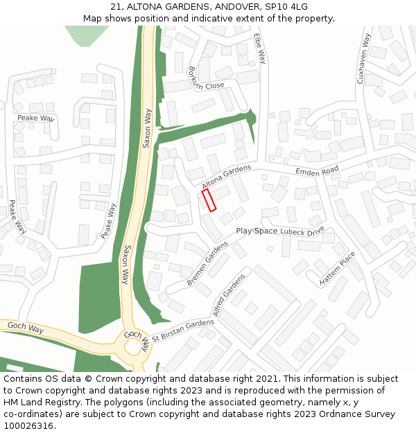 21, ALTONA GARDENS, ANDOVER, SP10 4LG: Location map and indicative extent of plot