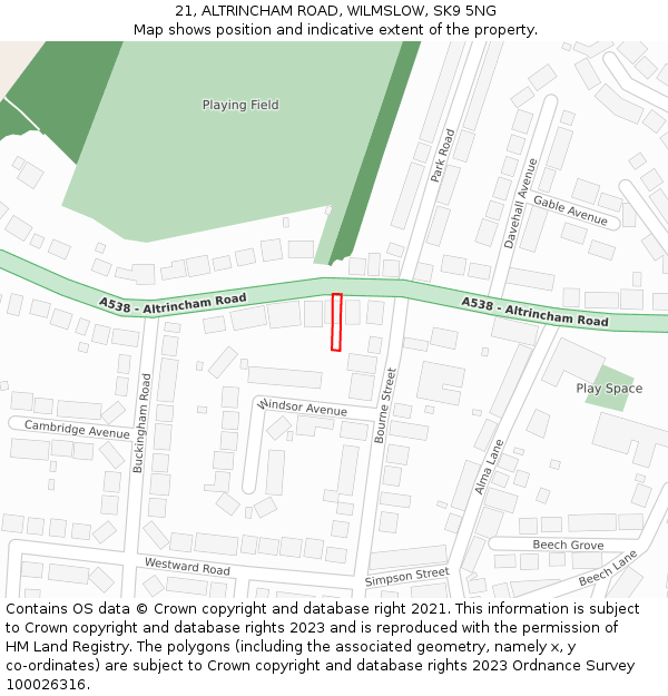 21, ALTRINCHAM ROAD, WILMSLOW, SK9 5NG: Location map and indicative extent of plot