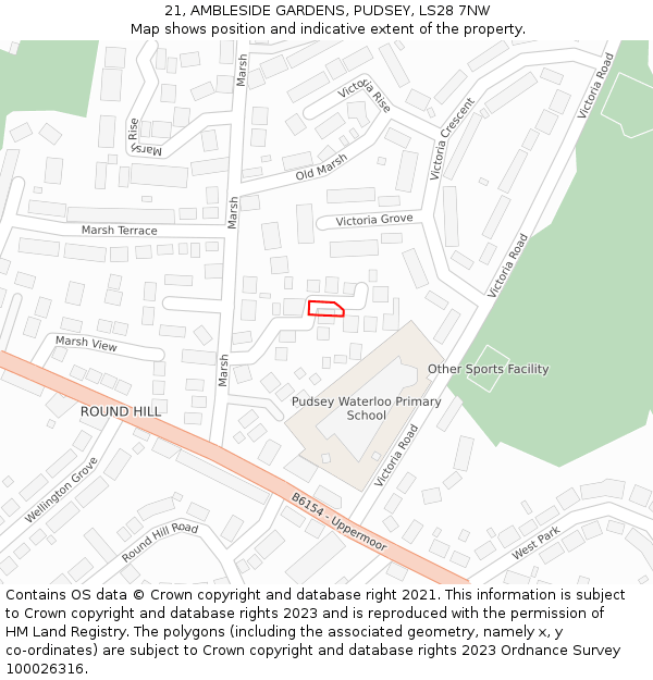 21, AMBLESIDE GARDENS, PUDSEY, LS28 7NW: Location map and indicative extent of plot