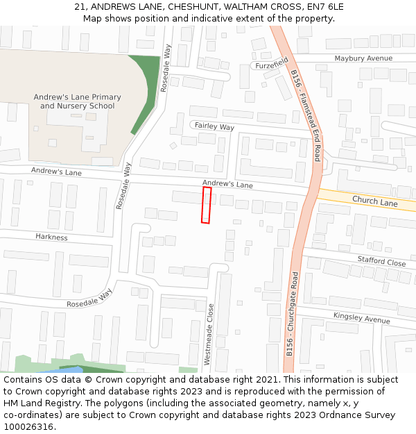 21, ANDREWS LANE, CHESHUNT, WALTHAM CROSS, EN7 6LE: Location map and indicative extent of plot
