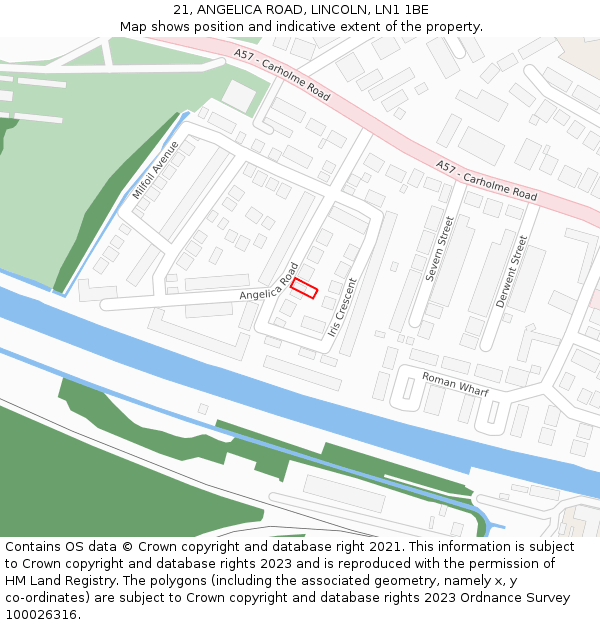 21, ANGELICA ROAD, LINCOLN, LN1 1BE: Location map and indicative extent of plot