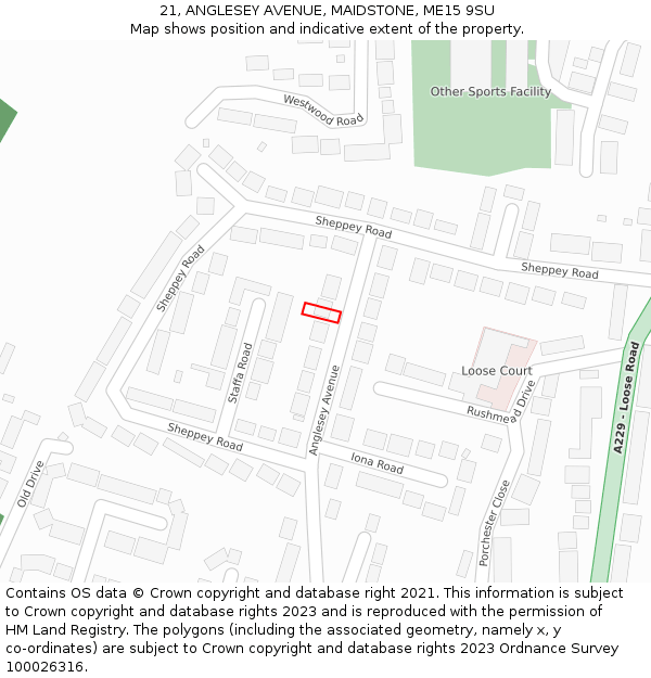 21, ANGLESEY AVENUE, MAIDSTONE, ME15 9SU: Location map and indicative extent of plot