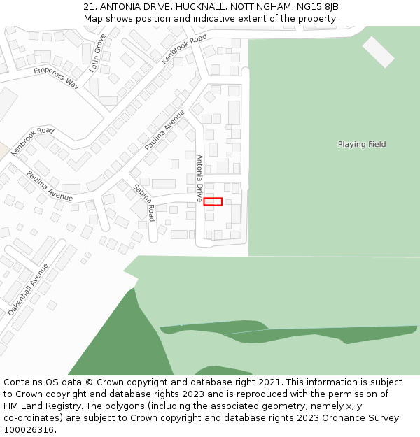 21, ANTONIA DRIVE, HUCKNALL, NOTTINGHAM, NG15 8JB: Location map and indicative extent of plot