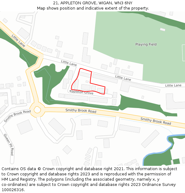 21, APPLETON GROVE, WIGAN, WN3 6NY: Location map and indicative extent of plot