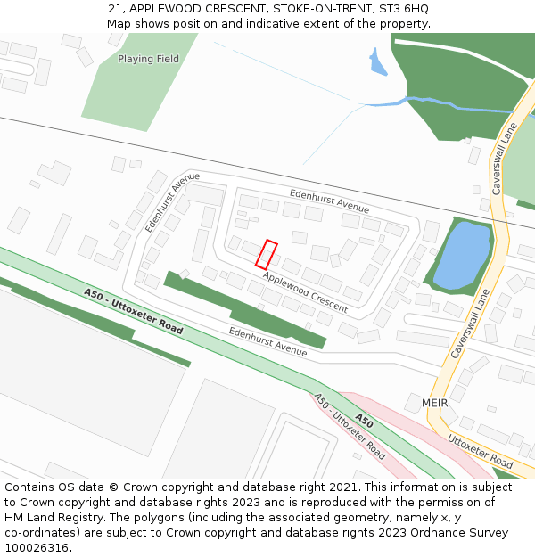 21, APPLEWOOD CRESCENT, STOKE-ON-TRENT, ST3 6HQ: Location map and indicative extent of plot