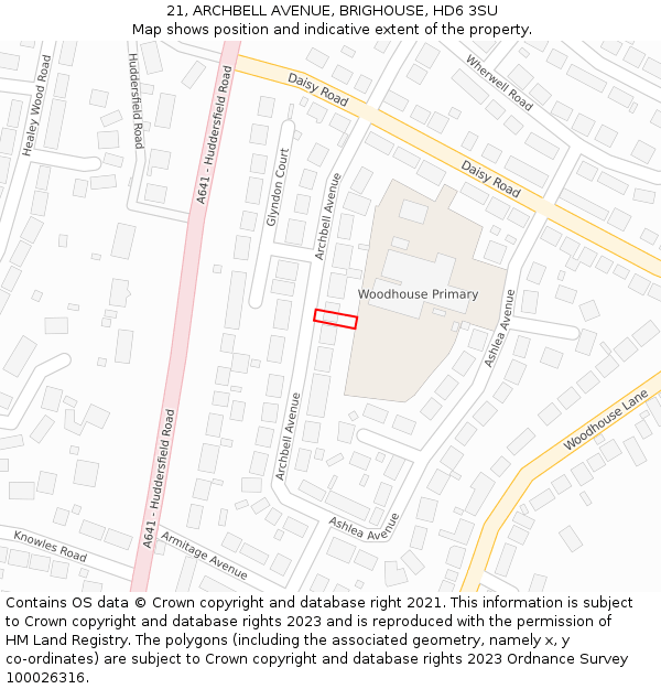 21, ARCHBELL AVENUE, BRIGHOUSE, HD6 3SU: Location map and indicative extent of plot