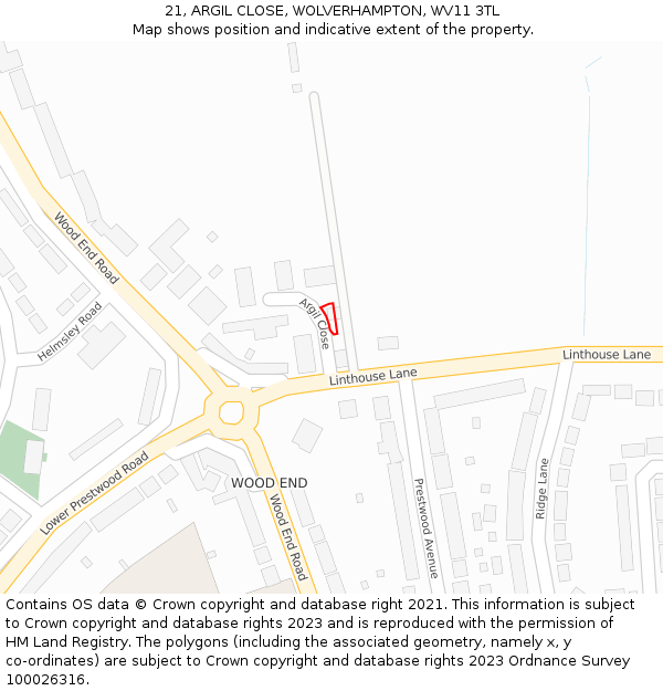 21, ARGIL CLOSE, WOLVERHAMPTON, WV11 3TL: Location map and indicative extent of plot