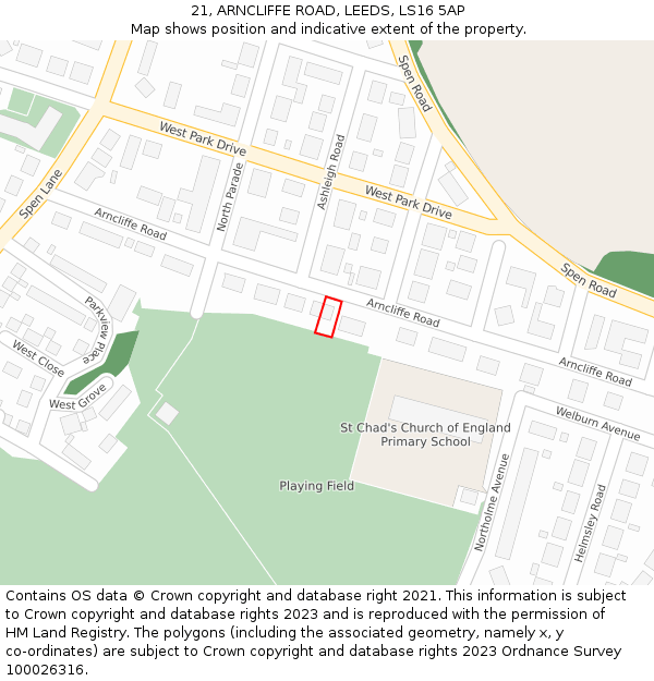 21, ARNCLIFFE ROAD, LEEDS, LS16 5AP: Location map and indicative extent of plot