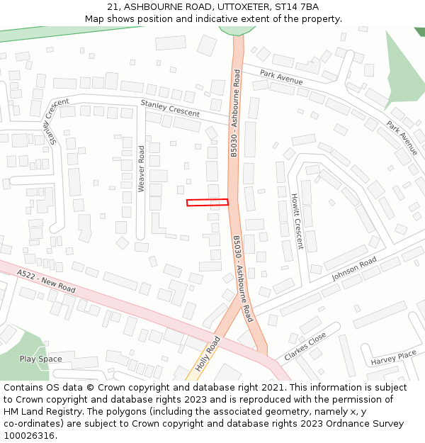 21, ASHBOURNE ROAD, UTTOXETER, ST14 7BA: Location map and indicative extent of plot
