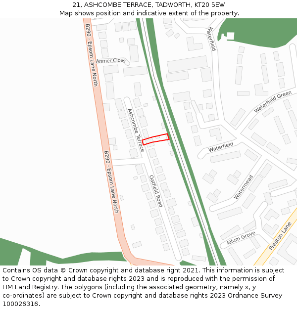 21, ASHCOMBE TERRACE, TADWORTH, KT20 5EW: Location map and indicative extent of plot