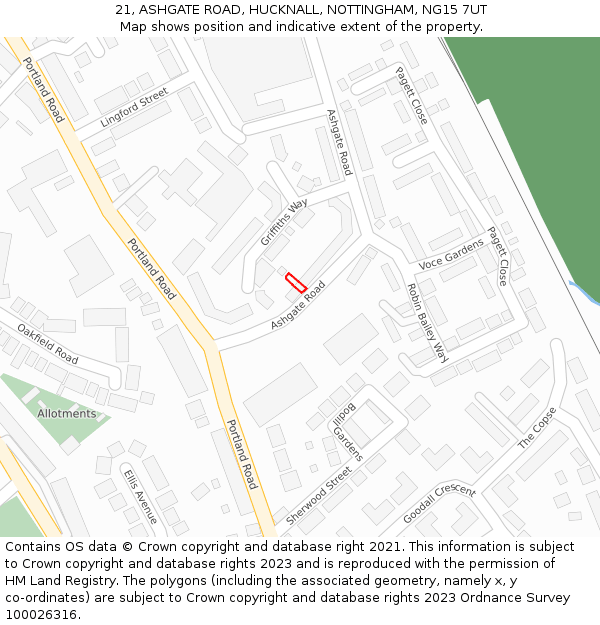 21, ASHGATE ROAD, HUCKNALL, NOTTINGHAM, NG15 7UT: Location map and indicative extent of plot