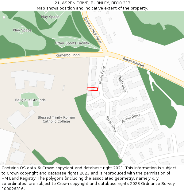 21, ASPEN DRIVE, BURNLEY, BB10 3FB: Location map and indicative extent of plot