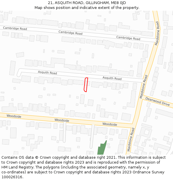 21, ASQUITH ROAD, GILLINGHAM, ME8 0JD: Location map and indicative extent of plot