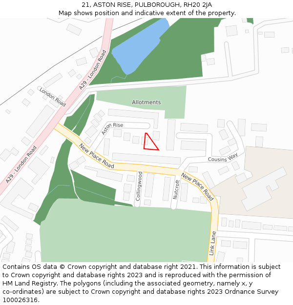 21, ASTON RISE, PULBOROUGH, RH20 2JA: Location map and indicative extent of plot