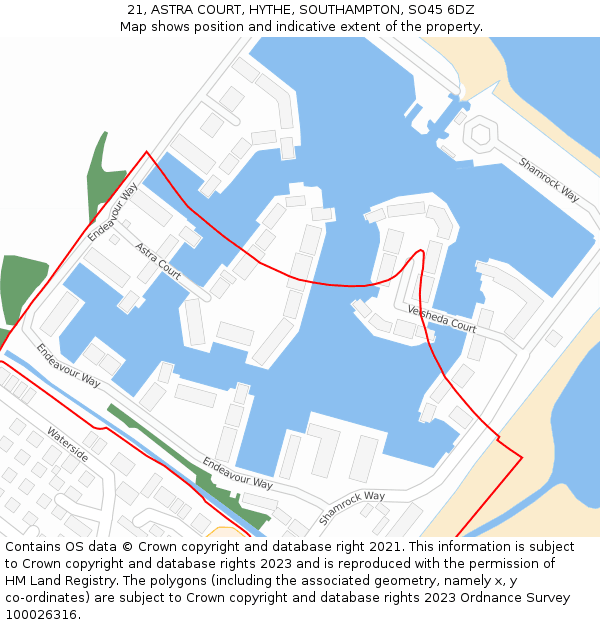21, ASTRA COURT, HYTHE, SOUTHAMPTON, SO45 6DZ: Location map and indicative extent of plot