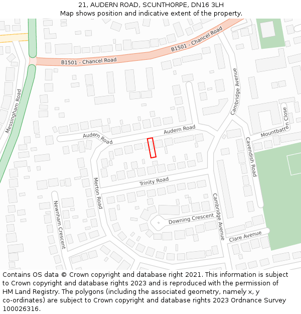 21, AUDERN ROAD, SCUNTHORPE, DN16 3LH: Location map and indicative extent of plot