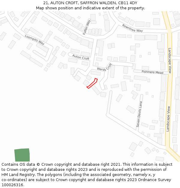 21, AUTON CROFT, SAFFRON WALDEN, CB11 4DY: Location map and indicative extent of plot
