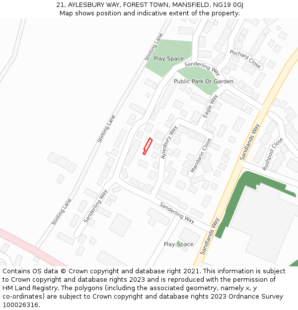 21, AYLESBURY WAY, FOREST TOWN, MANSFIELD, NG19 0GJ: Location map and indicative extent of plot